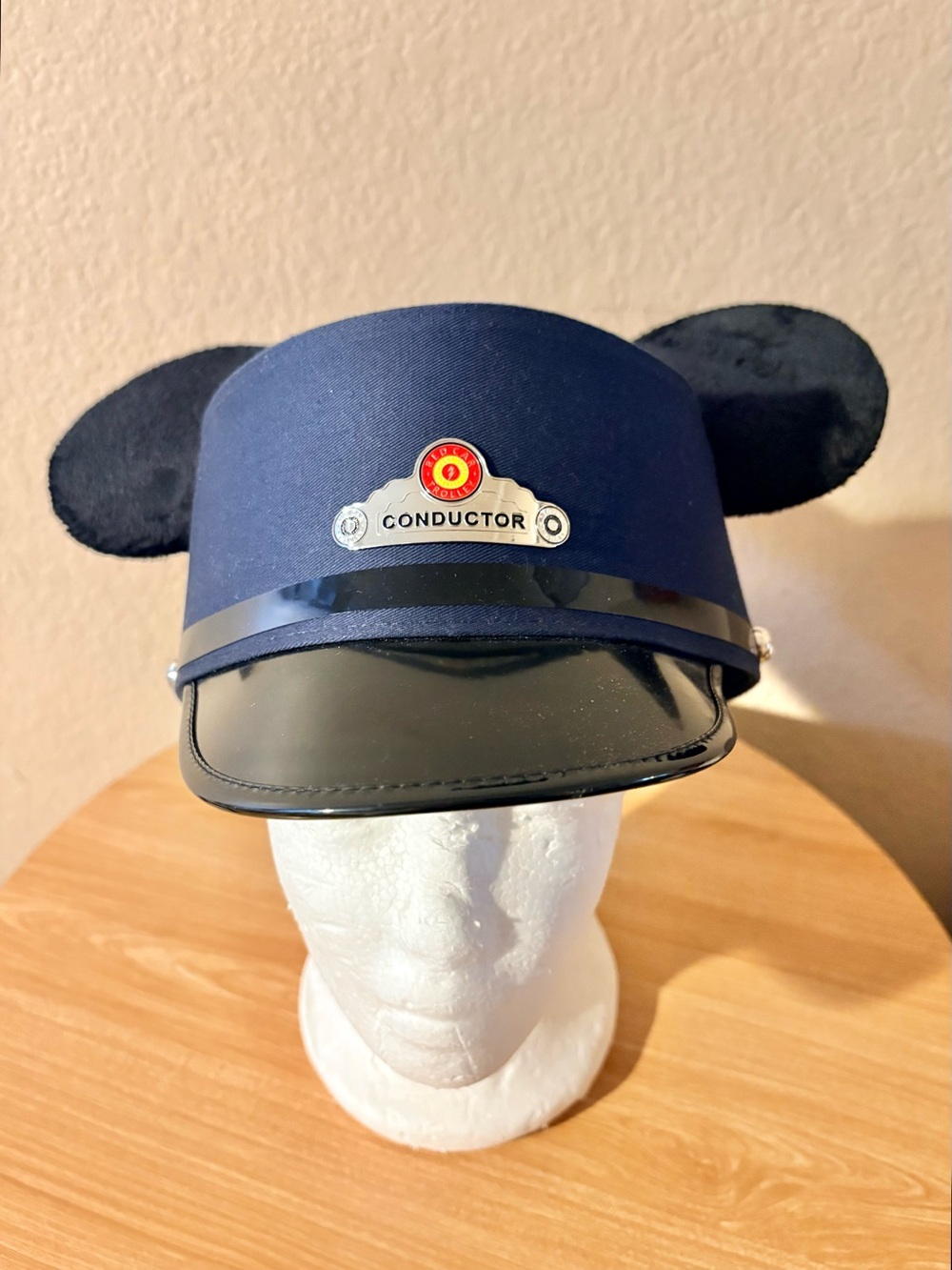 Disney Parks Mickey Mouse Ears Conductor Hat Ear Red Car Trolley L/XL Adult NWT